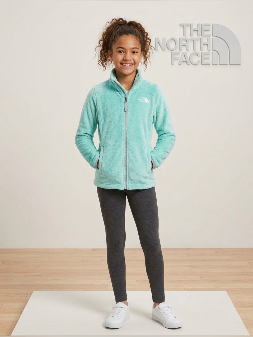 The North Face Girls Osolita High-Pile Fleece Jacket Mint Green Full Zip 14/16